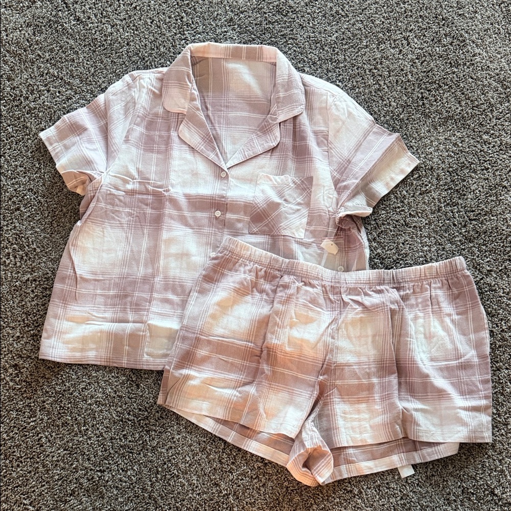 BRAND NEW Sonoma Pink and White Flannel Plaid Pajama Set